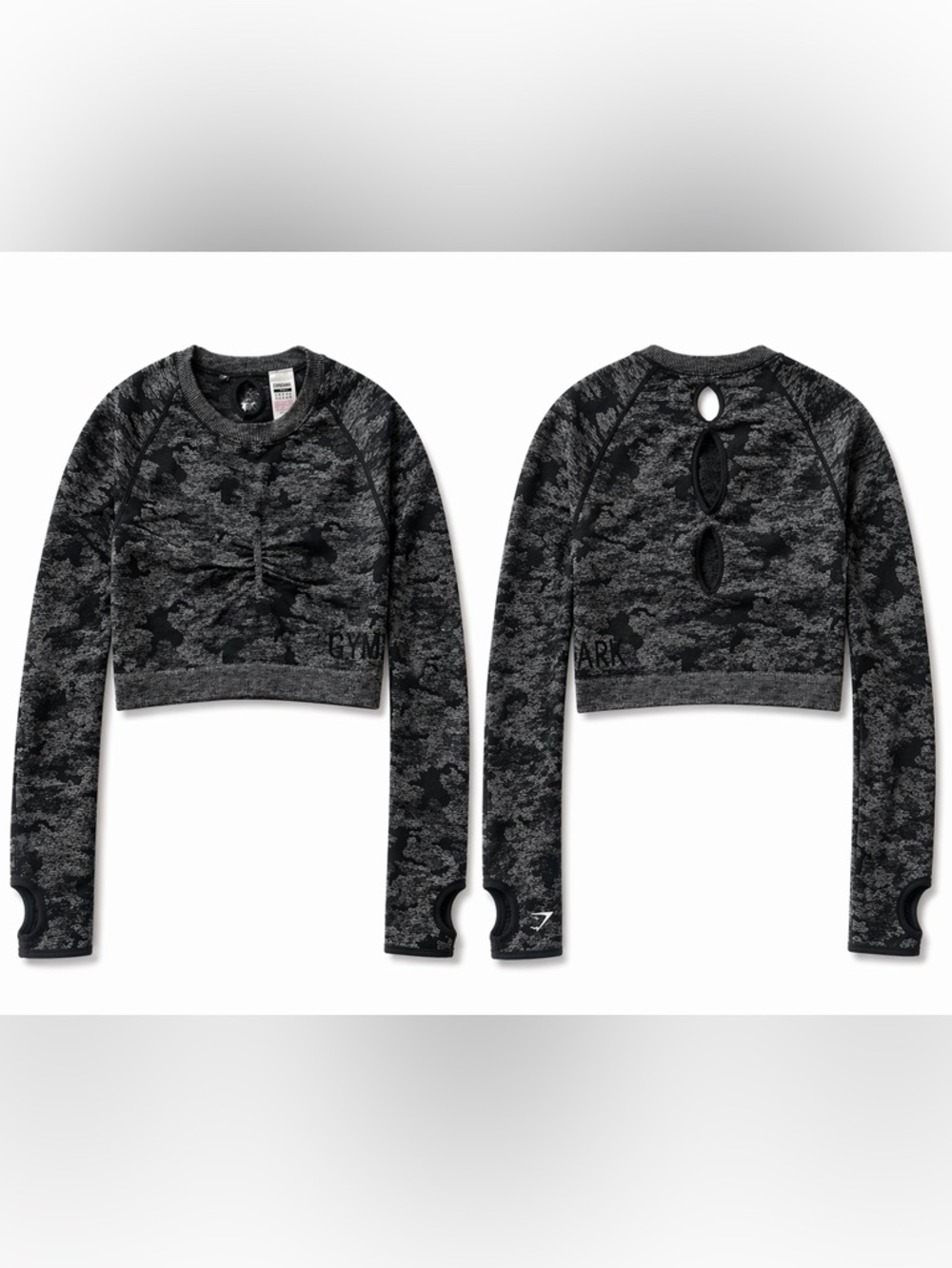 Gymshark Girls' Black Camo Cropped Long-Sleeve Hoodie Top